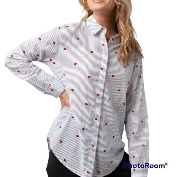 Rails "Taylor Flocked Kisses" Lip Print Button Up. Size XS. - Picture 1 of 12